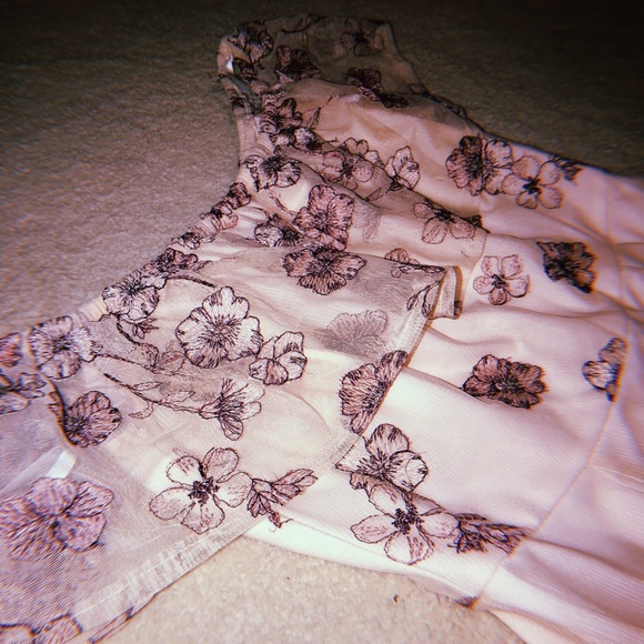 • blush embroidered floral off the shoulder gown • - Picture 14 of 16